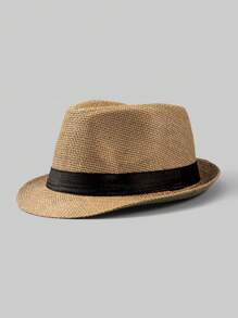 1pc Solid Color Bohemian Style Teardrop Straw Hat, Unisex Jazz Cap, Versatile For Commute & All Seasons