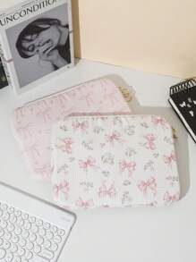 1 Stück Blumen- und Schleifen-Design tragbare leichte Handtasche für Laptops, Tablet-Computer Tasche mit Innenfutter für 11/13/15-Zoll-Laptops, passend als Geschenk für Schule, Reiseutensilien, Geburtstagsgeschenk, Valentinstag-Geschenk, Jahrestags-Geschenk, Lehrergeschenke, Lehrmittel, vielseitiges Accessoire für modebewusste Mädchen, Geschenk zur Abschlusszeit