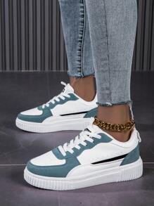 Unisex Casual Shoes, Size 36-45, Lace-Up Soft Bottom Flat Comfortable Men's Sneakers, Lightweight Low-Top Daily Shoes, Color Block Round Toe Lace-Up Skate Shoes, Men's Casual Trainers