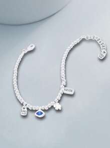 1pc Luxury Romantic Silver Plated Pearl Bead Bracelet With Eye Crystal Lucky Charm Element, Suitable For Women, Ideal For Valentine's Day, Birthday, Graduation Gift
