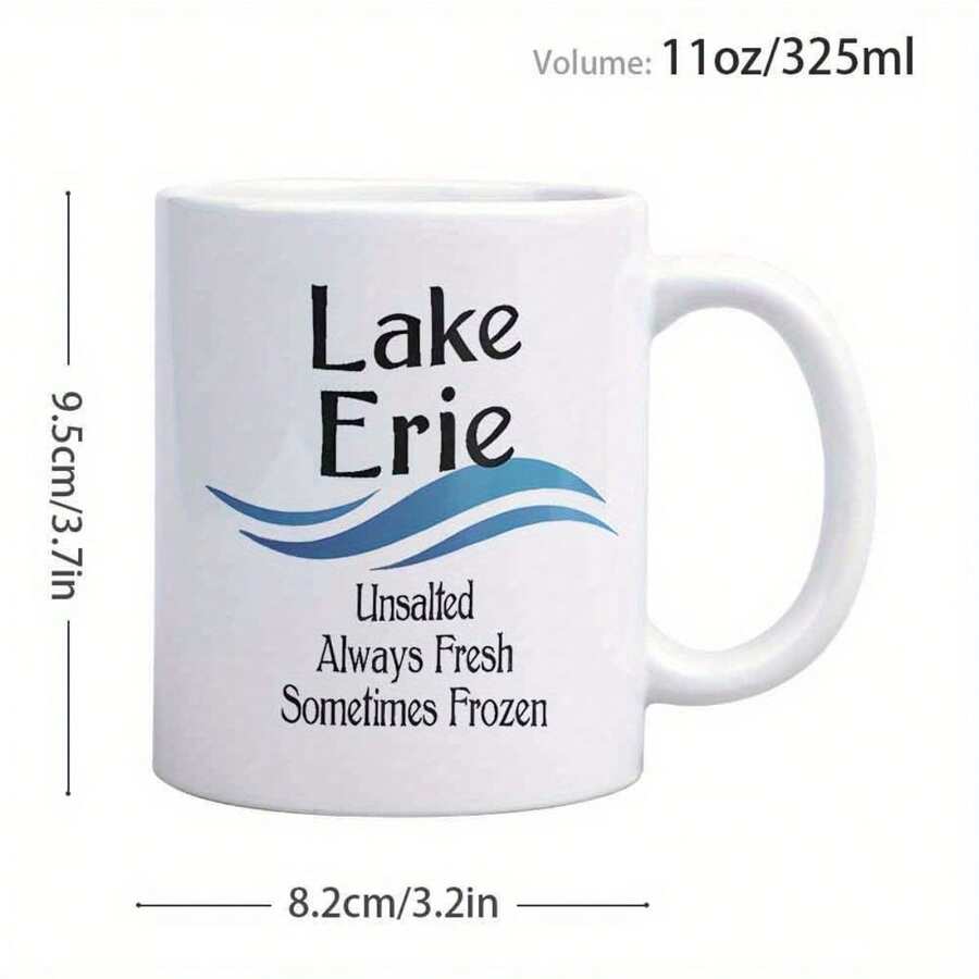 Funny Humorous Sarcastic 11oz Ceramic Coffee Mug - Yili Lake Cup - No Salt, Always Fresh, Sometimes Frozen - Ceramic Coffee Mug With Pink Handle And Blue Ripple Design - Perfect Gift For Lake Enthusiasts And Nature Lovers Ideal Birthday Gift For Women, Men, Friends, Colleagues - trắng - Xem 1