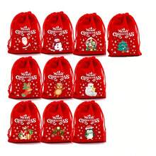 10pcs Random Style Christmas Red Cloth Bags, Bundled Gift Bags, Christmas Apple Bags, Candy Cookie Packaging Bags - Multicolor - View 6