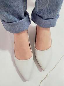 Elegant Block Heel Sandal With Pointed Toe And Open Back - White - View 4