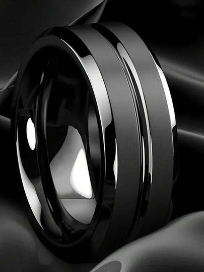 1pc 8mm Men's Ring - Black Wavy Matte Stainless Steel Minimalist Modern Design Wedding Engagement Anniversary Jewelry, Durable Casual Decoration, Elegant Metal Feel, High Quality Metal, Gift For Him
