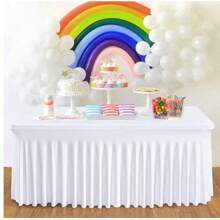 [Mantel negro/blanco] 1 pieza/2 piezas Falda de mesa rectangular negra/blanca, Mantel de mesa plegable de 6 pies de tela de spándex para fiestas, decoración del Día de San Valentín, uso en todas las estaciones