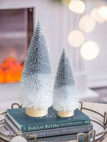 1pc/3pcs Mini Gradient Christmas Tree Decorative Ornament, Artificial Bottle Brush Christmas Tree With Wooden Base, Suitable For Christmas Decoration, Christmas Party, Home Desktop Decor And Photography Decoration, Home Decor, Christmas Decor, Room Decor - Multicolor - View 7
