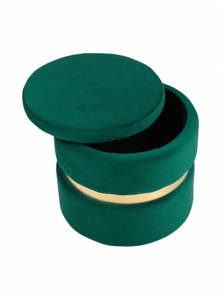 LIVINGANDHOME Living And Home Luxe Flannel Storage Ottoman (40cm Diameter) - Multi-Functional Footrest With Hidden Compartment In Grey/Black/Green - Green - View 1