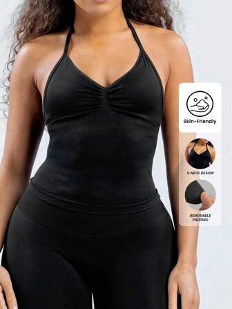Yefecy New Impact Sports Yoga Vest Women's Fitness Yoga Top Gym Clothes Workout Backless Scrunch Built-In Bra With Cups Tops