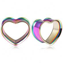 2 件热销不锈钢心形耳塞量规扩张器身体穿孔饰品女式耳环隧道拉伸器耳环