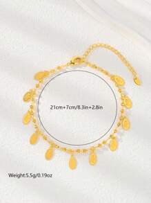 1pc 18k Gold Plated Minimalist Tassel Water Droplets Shaped Or Bell Pendant Anklet For Women & Girls Daily Wear