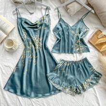 5pcs Women Sleepwear Set Including Spaghetti Strap Robe, Nightgown, Thin Jacket, Mid-Length Sleepwear, Bathrobe, Suitable For All Seasons - Malachite Green - View 59