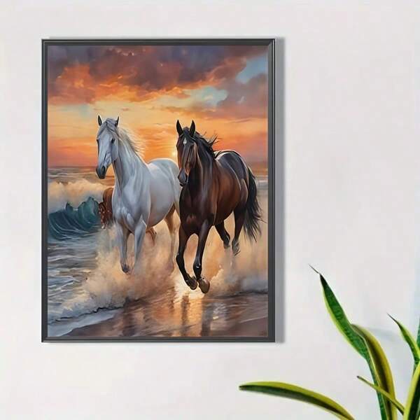 5D Full Round Diamond Painting Kit - Horse Design, Frameless Diamond Art Set For Beginners, Suitable For Living Room, Bedroom And Office Decor, Ideal Handmade Gift
