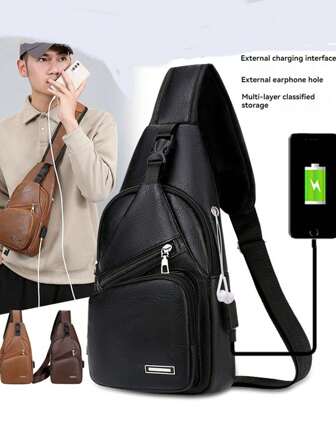 1pc Casual Style PU Crossbody Bag For Men - Light Brown, Adjustable Strap, Multiple Zipper Pockets, Ideal For Outdoor Travel And Everyday Use, Travel Bag Casual Style Bag Adjustable Strap Bag