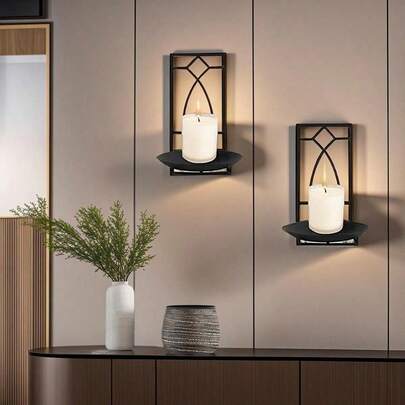 2 Packs Wall-Mounted Iron Candle Holders - Perfect For Home Decor, Weddings & Parties