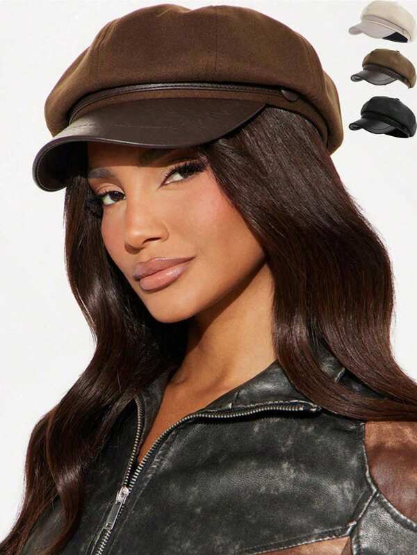 1pc Octagonal Beret Hat, Women Autumn Winter British Style Large Size Newsboy Cap, Retro Artist Beret Suitable For Daily Matching Autumn Accessories