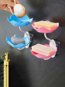 1 件创意莲花形双层肥皂盒多功能厨房浴室收纳盒 - 粉色 - 查看 4