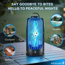 Rechargeable Bug Zapper Lamp: 365-395nm UV Attracts & Electrocutes Mosquitoes, Flies, Insects. 4000mAh, USB, Indoor/Outdoor