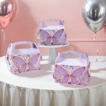 4 Stücke kreative lila Schmetterling Stil Geschenkbonbonboxen, pinkfarbenes Thema, Geburtstag Hochzeit, Familienevent Party Geschenkverpackung Süßigkeiten Boxen, um leicht eine süße und fröhliche Urlaubsstimmung zu schaffen