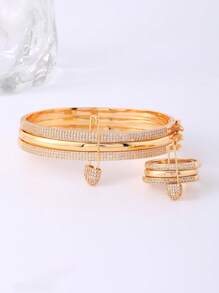 1 Peça Conjunto de Pulseira e Anel Destacáveis de 3 Cores, Moda Estilosa, Estilo Europeu e Americano Popular