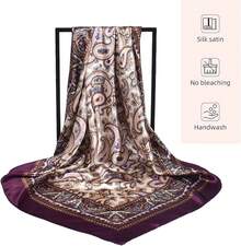 35 Inches Silk Head Scarf-Satin Hair Scarves Silk Bandana Scarf Headscarf For Women's Fashion Scarveshalloween - 佩斯利紫色 - 查看 3