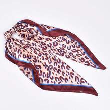 35 Inches Silk Head Scarf-Satin Hair Scarves Silk Bandana Scarf Headscarf For Women's Fashion Scarveshalloween - 酒紅色-豹紋 - 查看 5