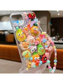 3D Butterfly, Dragonfly, Snail, Beetle Phone Case/3D Fruit Insect Party Phone Case/Beaded Star Lanyard Compatible With IPhone 11, 11Pro, 11ProMax, 12, 12Pro, 12ProMax, 13, 13Pro, 13ProMax, 14, 14Pro, 14Plus, 15, 16, 16ProMax, 15ProMax, 16Plus, 16Pro - Multicolor - View 3