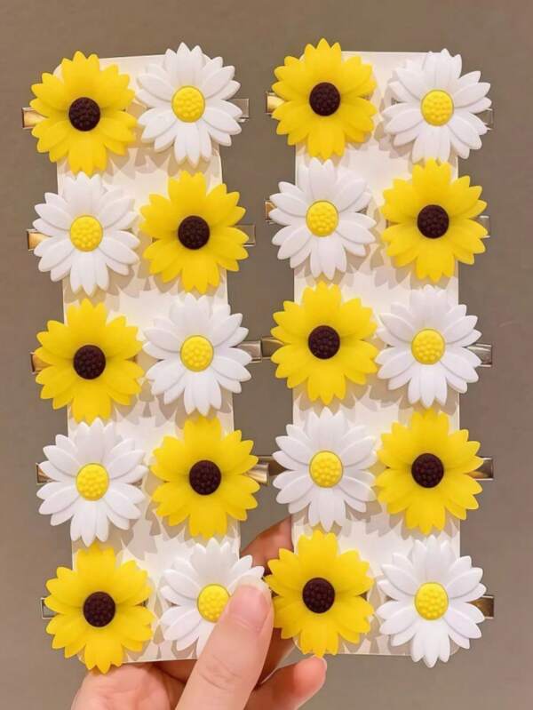 20pcs-Lemon Heart Daisy Hair Clips - Adorable Flower Hair Accessories For Girls, With White And Yellow Dual-Color Centers. Lightweight Spring Hair Clips Suitable For Daily Wear And Special Occasions, Fun Hair Ornaments.
