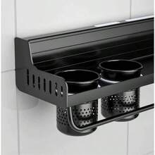 Prateleira de Parede para Cozinha Porta Tempero Condimentos - Preto - Visão 4