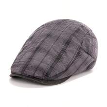 1pc Summer New Arrival Plaid Flat Top Hat, Classic Versatile Adjustable Design, British Style, Multiple Colors