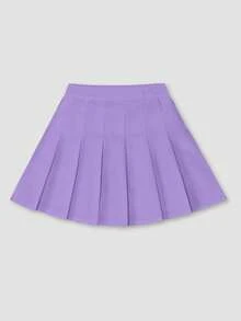 青少年女孩两件套，包括白色和紫色百褶迷你裙，校园风格