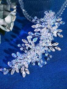 1 pezzo Fascia per capelli minimalista in finta cristallo, accessorio per capelli da donna, copricapo da sposa, adatto per banchetti, tea festa, matrimoni, fotografia, uso quotidiano, fasce per capelli invernali che riscaldano la testa - Argento - Visualizzare 6