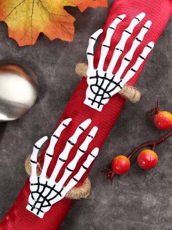 4-50pcs Halloween Black Ghost Hand Napkin Rings Set, Napkin Holder Rings Kitchen Dining Table Party Decorations