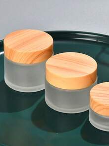 5g/20g/30g/50g Tarro de crema para ojos de vidrio esmerilado, tarro de humectante de vidrio con tapa de grano de madera, envase cosmético, reutilizable, adecuado para la sala de estar, el hogar, el dormitorio, el baño, la decoración del hogar, puede contener crema, crema para ojos, loción, cosméticos, caja de almacenamiento de viaje, tarro de almacenamiento portátil - Multicolor - Ver 6