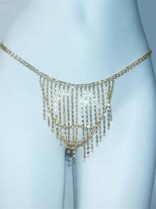1 pieza Cadena de Body con flecos y cristales brillantes, sexy y elegante, traje de baño para bodas, fiestas en la playa, accesorios de lencería de moda para mujeres