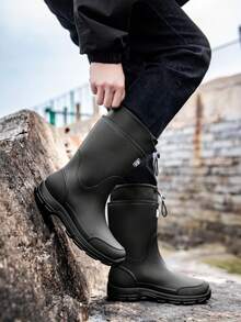 Couples Rain Boots, Women Mid-Calf Waterproof Shoes, Men Rain Boots Anti-Slip Water Shoes, Thick Sole Kitchen Fishing Rubber Boots, Elastic Ankle - Black - View 7