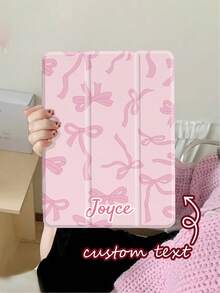 Ayotu Customized Tablet Case With Pink Bow Pattern Text, Suitable For 10.2-Inch IPad 9th Generation, Name Customized Case Compatible With 10.4-Inch Galaxy Tab A7, Supports Automatic Sleep/Wake-Up, Built-In Pen Slot, Adjustable In Multiple Angles, DIY Tablet Computer Case, Built-In Pen Slot, Adjustable In Multiple Angles The Perfect Choice For Valentine's Day And Anniversaries, Creative Gifts For Family, Parents And Friends - Multicolor - View 3
