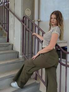 Women's Summer Y2K Style Stitched Short Sleeve Logo Graphic Fitted Tee - Light Grey - View 4