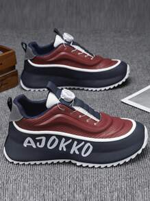 Men's Casual Sneakers With Unique Rotating Buckle Design, Letter Print, Stylish Low-Top Lace-Up Shoes, Contrast Color, Anti-Slip Serrated Sole, Durable Fashionable Streetwear Athletic Shoes For Outdoor, Daily Commute