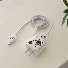 4 Stück/Set transparente TPU Schutzhülle mit farbigem 5-Sterne Musterdesign für 20W Schnelllade-Adapter und Datenkabel