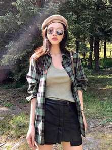YUXIN Women's Retro Green Plaid Shirt For Spring & Summer, Loose BF - Style Sunscreen Jacket, Versatile & Slimming For Commuting And Outings - Green - View 11
