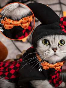 1PC Halloween Card Pet Cat Collar Pumpkin Bat Hat Halloween Ghost Festival Cat Halloween Cat Collar Cat Collar With Bell Adjustable Detachable Pet Necklace With Buckle, Cat Necklace
