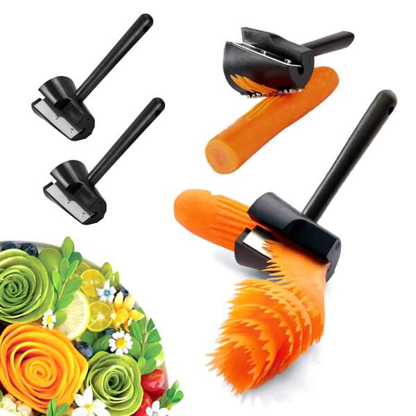 Spiral Cutter Spiral Flower Roller Carrot Spiral Vegetable Slicer - Vegetable Spiral Cutter Hand Slicer For Fruit And Vegetables Spiral Funnel Flower Roller Kitchen Cutter For Carrot Cucumber, Pack Of