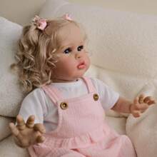 22 Inch Realistic Reborn Doll Ellie, Soft Touch Cuddly Fashion Girl Doll Toy With Hand-Rooted Curly Blonde Hair, Collectible Art Doll, Kids Playmate, Perfect Gift For Birthday/ Thanksgiving/ Christmas