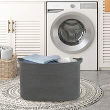 Extra Large Rope Basket, 23.6" X 17" X 12" Rectangle Wicker Baby Laundry Basket, Kids Toy Storage Baskets, Woven Basket For Blankets Clothes Pillows, Laundry Room Organization, Dark Grey - 酒紅色 - 查看 9