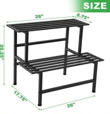Metal Plant Stand Outdoor Plant Shelf Indoor,2 Tier Heavy Duty Ladder Plant Stands For Multiple Plants,26" L X 20.25" H X 17.75" W,Black - 黑色 - 查看 8