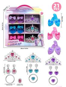3双女童公主凉鞋女童,3皇冠3手链3戒指3耳环,儿童DIY礼服套装,珠宝鞋公主水晶鞋装扮派对鞋,蝴蝶结鞋,表演角色扮演道具,玩具水晶鞋,女孩游戏装扮,圣诞节/儿童节/生日礼物