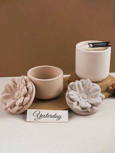 1PC Relief Flower Cylindrical Gypsum Jar Silicone Mold, DIY Handmade Cylinder Gypsum Cement Aromatherapy Storage Jar Flowerpot Resin Mold, For Home Decor, Fireplace, Bedroom