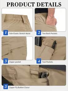 Pantalones cortos tácticos para hombre, ligeros, de secado rápido, transpirables, con múltiples bolsillos (sin cinturilla), ideales para actividades al aire libre como senderismo y montañismo - Negro - Gris y Beige