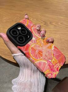 1 st. Modieus roze oranje zeester & citroenschijfje verticaal gestreept zacht TPU telefoonhoesje compatibel met Apple en S16/S16 Plus/S16 Pro/S16 Pro Max