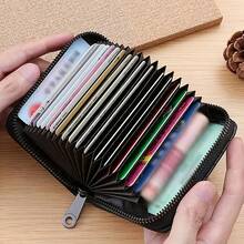 1pc Men'S Casual Faux Leather Wallet & Business Card Case, Black, Universal, PU Material, Smooth, Durable, Multi-Purpose, Large Capacity, With Multi-Card Slot, ID Card Bag, Zipper Pocket, Stylish, , Anti-Degaussing, For Daily Use, Travel, Gift - 紅色 - 查看 3